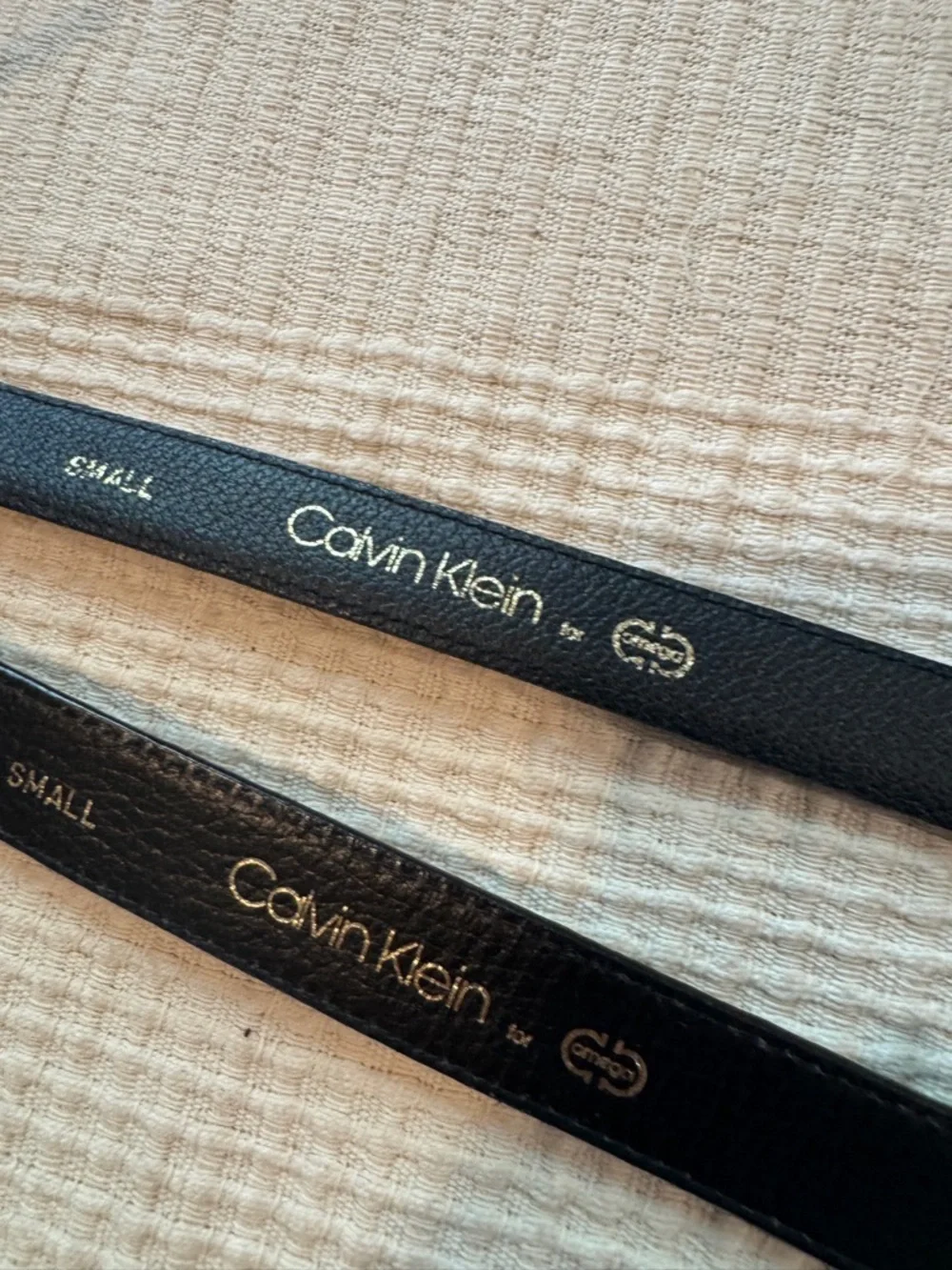 Vintage Calvin Klein 2 Black Snakeskin Belts- Lot/Duo Gold Buckle Size Small